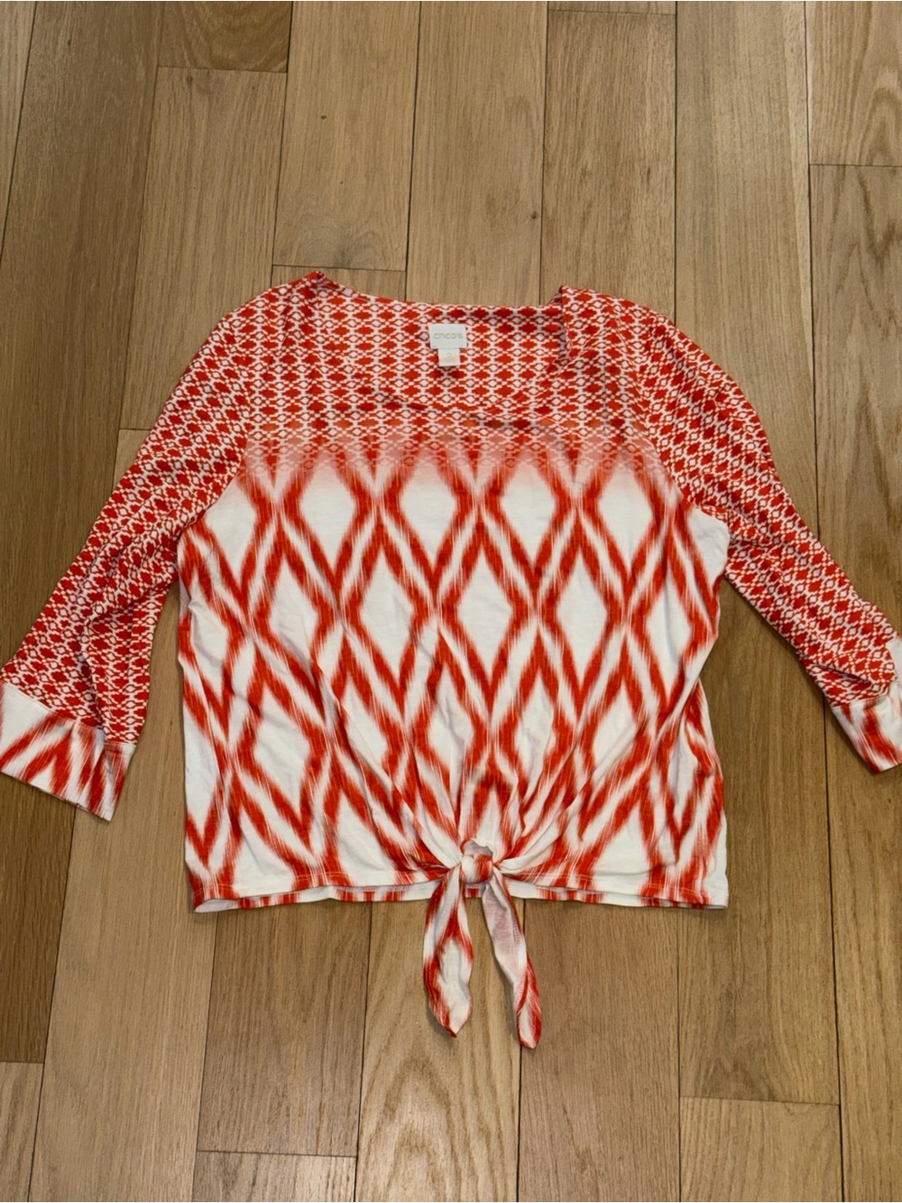 Chico's Orange Tie-Front Patterned Women's Top Size 2